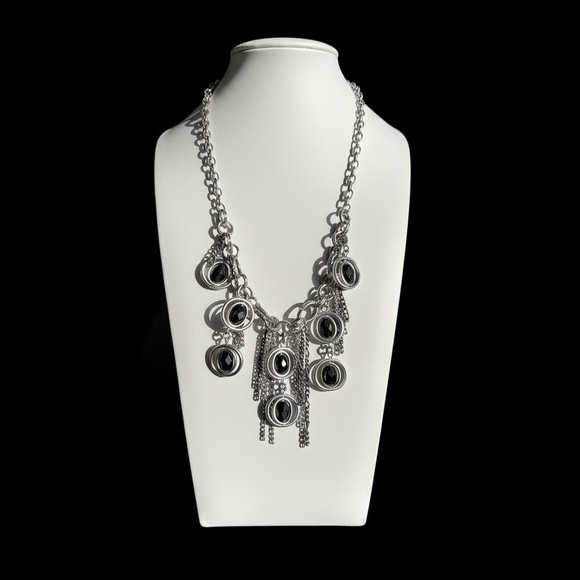Source Unknown Jewelry - Vintage Silver-Tone Statement Necklace with Black Accents